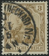 Dt. Reich 69b O, 1904, 3 Pf. Braunocker, Pracht, Gepr. Jäschke-L., Mi. 55.- - Usados