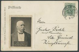 1908, 5 Pf. Germania Auf Karbina Künstlerkarte (Zeppelin Nationalspende Der Deutschen Kinder) Mit Graf Zeppelin Portrait - Used Stamps