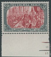 Dt. Reich 81Aa **, 1904, 5 M. Grünschwarz/dunkelkarmin, Gelblichrot Quarzend, Gezähnt A, Ohne Wz., Unterrandstück, Postf - Gebruikt