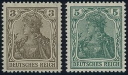 Dt. Reich 84IIb,85IId **, 1918, 3 Pf. Schwärzlichbraun Und 5 Pf. Bläulichgrün Kriegsdruck, Postfrisch, 2 Prachtwerte, Ge - Usati