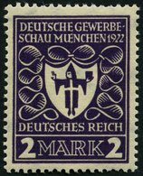 Dt. Reich 200b **, 1922, 2 M. Dunkelpurpurviolett Gewerbeschau, üblich Gezähnt Pracht, Gepr. Dr. Oechsner, Mi. 80.- - Gebraucht