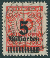 Dt. Reich 334B O, 1923, 5 Mrd. Auf 10 Mio. M. Zinnober, Durchstochen, Pracht, Gepr. Infla, Mi. 240.- - Gebruikt