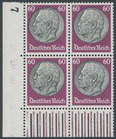 Dt. Reich 493 VB **, 1933, 60 Pf. Hindenburg, Wz. 2, Im Linken Unteren Eckrandviererblock, Postfrisch, Pracht, Mi. (1040 - Andere & Zonder Classificatie