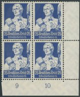 Dt. Reich 563 VB **, 1934, 25 Pf. Stände Im Unteren Rechten Eckrandviererblock, Postfrisch, Pracht, Mi. (560.-) - Other & Unclassified