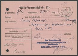 1943, L4 Der Reichsführer SS - Zentralbodenamt Auf Ablieferungsschein Für Rückschein Einschreibbriefe, Gelocht, Pracht - - Other & Unclassified