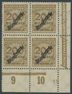 DIENSTMARKEN D 83adgz VB **, 1923, 200 Mio. M. Ockerbraun Im Unteren Linken Eckrandviererblock, Durchgezähnt, Postfrisch - Oficial
