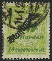 DIENSTMARKEN D 86 O, 1923, 10 Mrd. M. Schwärzlichgrüngelb/olivgrün, Bugspur Sonst Pracht, Kurzbefund Meyer, Mi. 180.- - Servizio