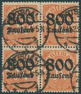 DIENSTMARKEN D 95Y VB O, 1923, 800 Tsd. M. Auf 30 Pf. Dunkelrotorange Auf Mattgelblichorange, Wz. 1, Im Viererblock, Pra - Servizio