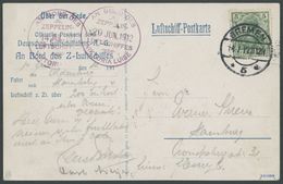 29.06. Bzw. 14.07.1912 (2 Bordpoststempel), Luftschiff Viktoria-Luise, Hamburg-Oldenburg-Hamburg Rundfahrt, Ansichtskart - Correo Aéreo & Zeppelin