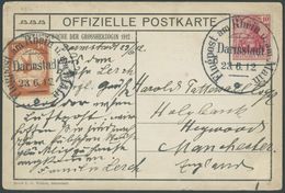 1912, 10 Pf. Flp. Am Rhein Und Main Auf Flugpostkarte (Jagdschloss Wolfsgarten) Mit 10 Pf. Zusatzfrankatur, Sonderstempe - Luft- Und Zeppelinpost