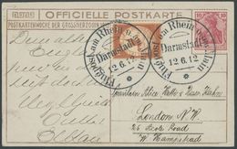 1912, 10 Pf. Flp. Am Rhein Und Main Auf Flugpostkarte (Großherzogin) Mit 10 Pf. Zusatzfrankatur, Sonderstempel Darmstadt - Correo Aéreo & Zeppelin