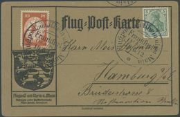 1912, 10 Pf. Flp. Am Rhein Und Main Auf Flugpostkarte Mit 5 Pf. Zusatzfrankatur, Sonderstempel Frankfurt 19.6.12, Selten - Posta Aerea & Zeppelin