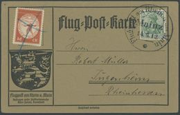 1912, 10 Pf. Flp. Am Rhein Und Main Auf Flugpostkarte Mit 5 Pf. Zusatzfrankatur, Stempelverbotskarte, Sonderstempel Main - Airmail & Zeppelin