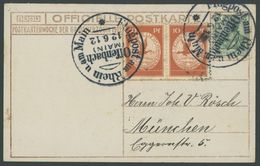 1912, 10 Pf. Flp. Am Rhein Und Main Im Waagerechten Paar Auf Flugpostkarte (Herzogliche Familie, Bild Kopfstehend) Mit 5 - Airmail & Zeppelin