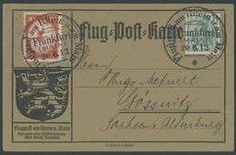 1912, 10 Pf. Flp. Am Rhein Und Main Auf Flugpostkarte Mit 5 Pf. Zusatzfrankatur, Sonderstempel Frankfurt 20.6.12, Selten - Poste Aérienne & Zeppelin