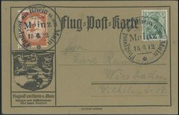 1912, 10 Pf. Flp. Am Rhein Und Main Auf Flugpostkarte Mit 5 Pf. Zusatzfrankatur, Trotz Stempelverbots Mit 2 Sonderstempe - Luft- Und Zeppelinpost