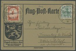 1912, 10 Pf. Flp. Am Rhein Und Main Auf Flugpostkarte Mit 5 Pf. Zusatzfrankatur, Sonderstempel Darmstadt 20.6.12, Pracht - Luft- Und Zeppelinpost