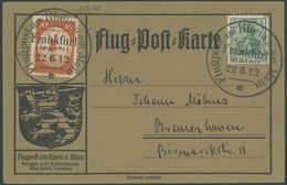 1912, 10 Pf. Flp. Am Rhein Und Main Auf Flugpostkarte Mit 5 Pf. Zusatzfrankatur, Sonderstempel Frankfurt 22.6.12, 5 Pf.  - Poste Aérienne & Zeppelin