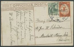 1912, 10 Pf. Flp. Am Rhein Und Main Mit Plattenfehler Fuß Des T In Deutsche Gespalten (Feld 14) Auf Flugpostkarte (Herzo - Airmail & Zeppelin