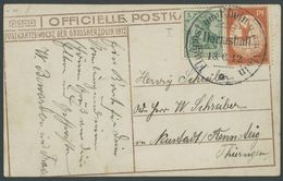 1912, 10 Pf. Flp. Am Rhein Und Main Mit Plattenfehler Fuß Des T In Deutsche Gespalten (Feld 14) Auf Flugpostkarte (Herzo - Correo Aéreo & Zeppelin