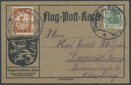 1912, 10 Pf. Flp. Am Rhein Und Main Auf Flugpostkarte (geripptes Papier) Mit 5 Pf. Zusatzfrankatur, Sonderstempel Frankf - Airmail & Zeppelin