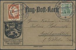 1912, 10 Pf. Flp. Am Rhein Und Main Auf Flugpostkarte Mit 5 Pf. Zusatzfrankatur, Sonderstempel Frankfurt 15.6.12, Pracht - Correo Aéreo & Zeppelin