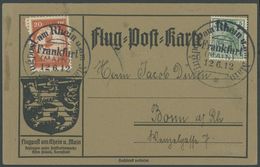 1912, 20 Pf. Flp. Am Rhein Und Main Auf Flugpostkarte Mit 5 Pf. Zusatzfrankatur, Sonderstempel Frankfurt 12.6.12, Pracht - Posta Aerea & Zeppelin