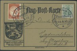 1912, 20 Pf. Flp. Am Rhein Und Main Auf Flugpostkarte Mit 5 Pf. Zusatzfrankatur, Sonderstempel Frankfurt 14.6.12, Pracht - Correo Aéreo & Zeppelin