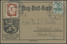 1912, 20 Pf. Flp. Am Rhein Und Main Auf Flugpostkarte Mit 5 Pf. Zusatzfrankatur, Sonderstempel Frankfurt 17.6.12, 5 Pf.  - Luft- Und Zeppelinpost