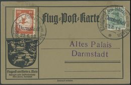 1912, 20 Pf. Flp. Am Rhein Und Main Auf Flugpostkarte Mit 5 Pf. Zusatzfrankatur, Sonderstempel Darmstadt 22.6.12, Pracht - Correo Aéreo & Zeppelin