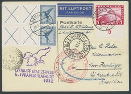 1932, 5. Südamerikafahrt, Anschlußflug Ab Berlin, Frankiert U.a. Mit 2x Mi.Nr. W 21.2 Im Senkrechten Paar, Prachtkarte - - Luft- Und Zeppelinpost