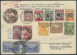 1932, 8. Südamerikafahrt, Zuleitungspost Aus Kolumbien Mit Kolumbianisch/brasilianischer Frankatur, Einschreibbrief über - Poste Aérienne & Zeppelin