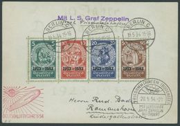 1934, Deutschlandfahrt, Auflieferung Berlin-Friedrichshafen, Nothilfeblock Format Verkleinert Auf Zeppelin-Postkarte, Pr - Poste Aérienne & Zeppelin