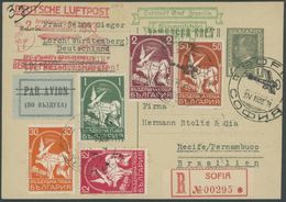Bulgarien: 1933, 2. Südamerikafahrt, Anschlußflug Ab Berlin, Einschreib-Ganzsachenkarte, Vorder-und Rückseitige Frankatu - Luft- Und Zeppelinpost
