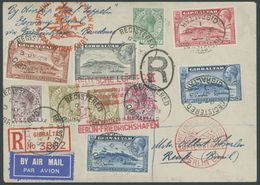 Gibraltar: 1933, 4. Südamerikafahrt, Anschlußflug Ab Berlin, Einschreibbrief Mit 10 Marken Buntfrankatur, Pracht -> Auto - Poste Aérienne & Zeppelin