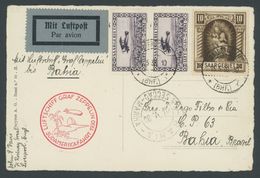 Saargebiet: 1930, Südamerikafahrt, Bis Bahia, Frankiert U.a. Mit Mi.Nr. 103, Englischer Absender, Prachtkarte -> Automat - Airmail & Zeppelin