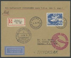 Schweden: 1936, 6. Nordamerikafahrt, Einschreibbrief Mit Ereignis R-Zettel Malomö 1 Skänemässan, Pracht -> Automatically - Airmail & Zeppelin