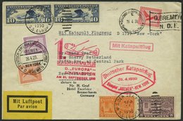 KATAPULTPOST 10b,32b BRIEF, 29.4.1930, Bremen - New York, Seepostaufgabe Und Rückflug Europa - Southampton, US-Seepostau - Airmail & Zeppelin