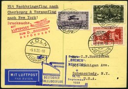 KATAPULTPOST 143Sr BRIEF, Saargebiet: 14.9.1933, Bremen - New York, Nachbringeflug, Frankiert U.a. Mit Mi.Nr. 160, Prach - Posta Aerea & Zeppelin