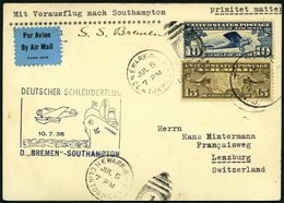KATAPULTPOST 198a BRIEF, 10.7.1935, Bremen - Southampton, US- Landpostaufgabe, Prachtkarte - Correo Aéreo & Zeppelin