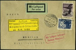 ERST-UND ERÖFFNUNGSFLÜGE 29.18.03 BRIEF, 3.6.1929, Klagenfurt-München, Prachtbrief - Avions