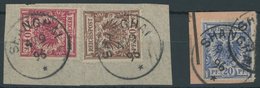 DP CHINA V 47d,48d,50d BrfStk, 1896, 10 Pf. Lilarot, 20 Pf. Violettultramarin Und 50 Pf. Rötlichbraun Auf Briefstücken,  - Deutsche Post In China