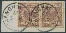 DP CHINA V 50d Paar BrfStk, 1894, 50 Pf. Lebhaftrötlichbraun Im Waagerechten Paar, Stempel SHANGHAI, Gepr. Steuer - Cina (uffici)