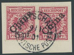 DP CHINA 7IB Paar BrfStk, 1900, 5 Pf. Auf 10 Pf. Diagonaler Aufdruck Im Waagerechten Paar Auf Briefstück, Zentrischer St - Chine (bureaux)