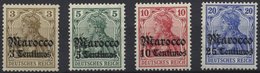 DP IN MAROKKO 34-37a **, 1906/7, 3 C. Auf 3 Pf. - 25 C. Auf 20 Pf., Mit Wz., Postfrisch, 4 Werte üblich Gezähnt Pracht,  - Marruecos (oficinas)