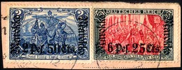 DP IN MAROKKO 56,58IA BrfStk, 1911, 2 P. 50 C. Auf 2 M. Und 6 P. 25 C. Auf 5 M. Auf Postabschnitt Mit Stempel MARRAKESCH - Deutsche Post In Marokko