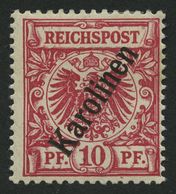 KAROLINEN 3IIc *, 1900, 10 Pf. Dunkelrosa Steiler Aufdruck, Falzrest, Pracht, Fotobefund Jäschke-L., Mi. 260.- - Carolinen