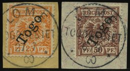 TOGO 5a,6 BrfStk, 1900, 25 Pf. Gelblichorange Und 50 Pf. Lebhaftrötlichbraun, 2 Prachtbriefstücke, Mi. (140.-) - Togo