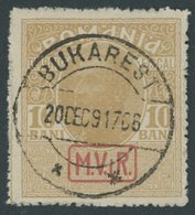 MV In RUMÄNIEN Z 7y O, Zwangszuschlagsmarken: 1917, 10 B. Gelbbraun, Mattes Papier, Zentrisch Gestempelt, Pracht, Gepr.  - Occupation 1914-18