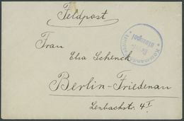 1914/16, Namur Luftschiffhafen: Feldpostbrief Mit Blauem Briefstempel KOMMANDO FELDLUFT, Fehlende Briefklappe Ersetzt So - Besetzungen 1914-18